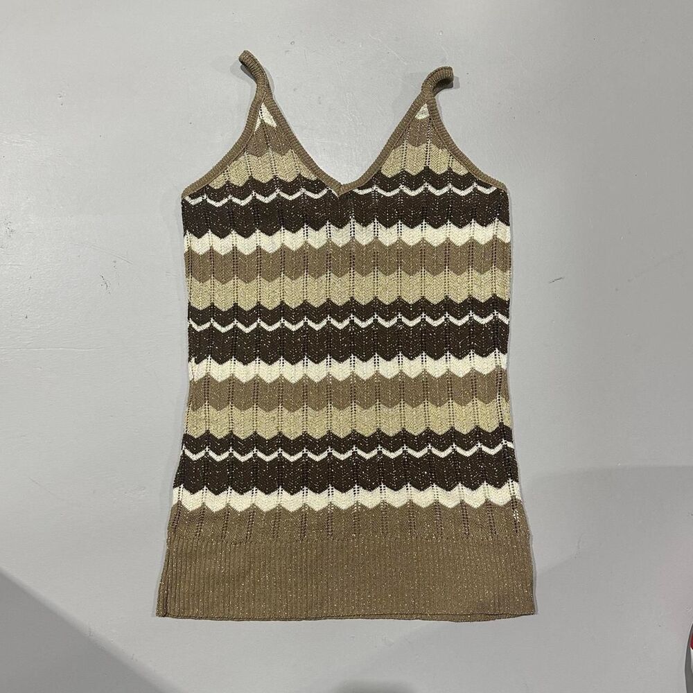 No Boundaries Women's Large Metallic Gold & Brown Chevron Tank Top